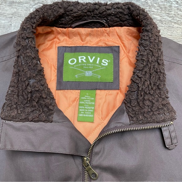 Orvis Waxed Cotton Fleece Collar Brown Bomber Large - Picture 10 of 16